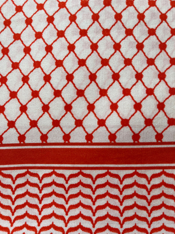 Large Silk/Cotton Palestine Kefiyyah Scarf (Red) 40"x40"
