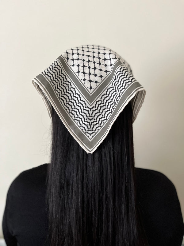 Small Silk/Cotton Palestine Kefiyyah Scarf (Black) 19"x19"