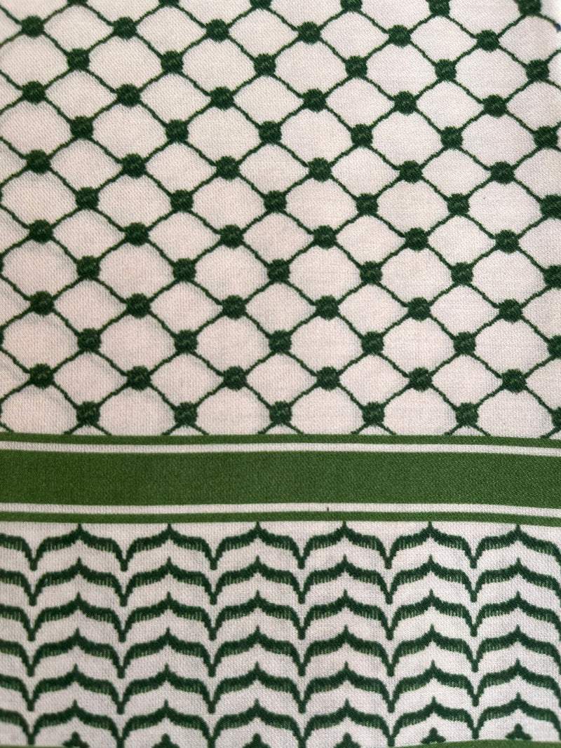 Small Silk/Cotton Palestine Kefiyyah Scarf (Olive) 19"x19"