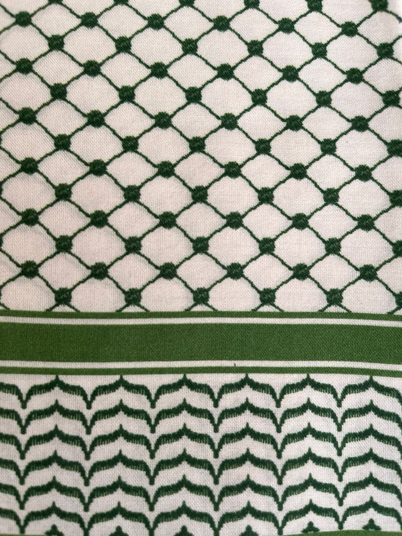 Small Silk/Cotton Palestine Kefiyyah Scarf (Olive) 19"x19"