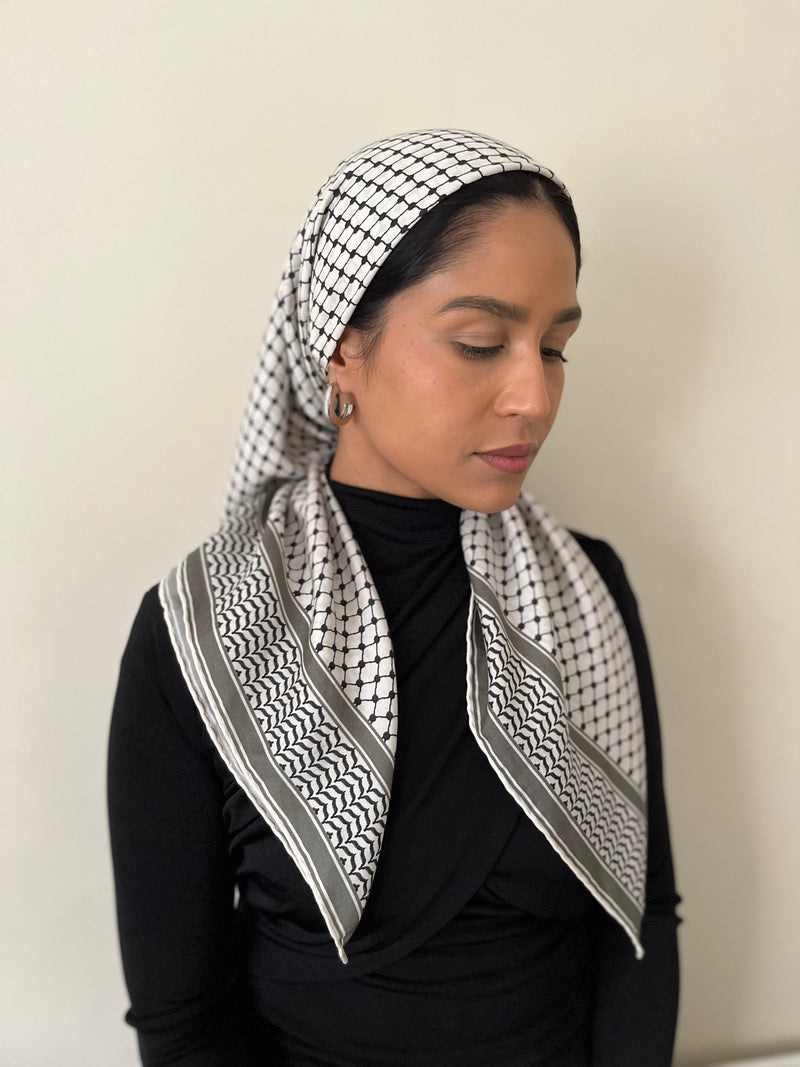 Large Silk/Cotton Palestine Kefiyyah Scarf (Black) 40"x40"