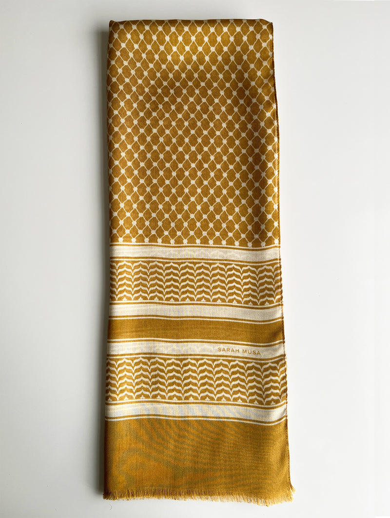 Modal/Cashmere Palestine Kefiyyah Shawl (Gold) 29"x78"