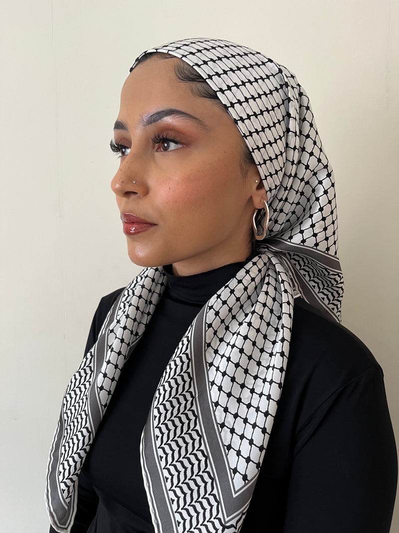 100% Silk Palestine Kefiyyah Scarf 35"x35"