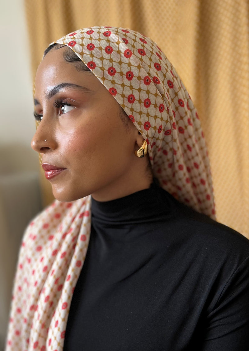 SAMPLE SALE!  Modal/Cashmere Palestine Poppy Shawl 29"x78"