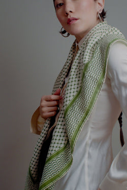 Large Silk/Cotton Palestine Kefiyyah Scarf (Olive) 40"x40"