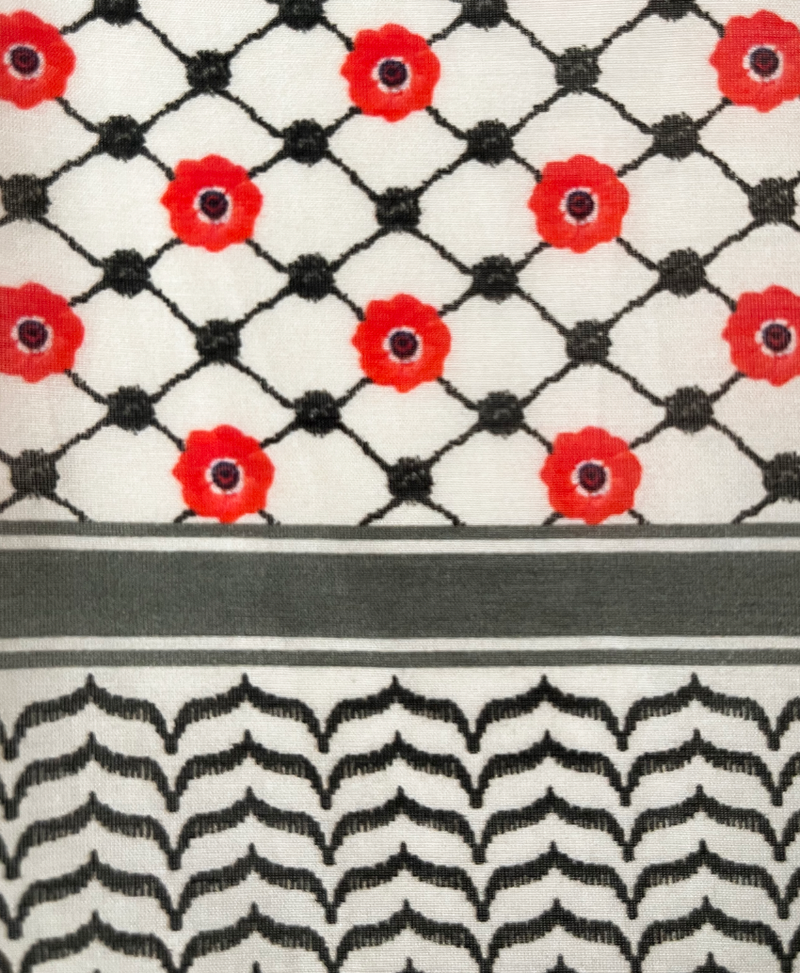 Small Silk/Cotton Palestine Kefiyyah Scarf (Black Poppy) 19"x19"