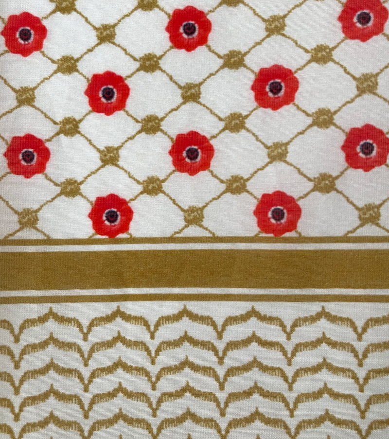 Small Silk/Cotton Palestine Kefiyyah Scarf (Gold Poppy) 19"x19"