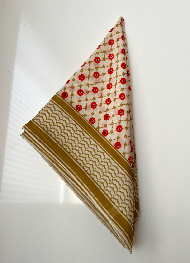 Small Silk/Cotton Palestine Kefiyyah Scarf (Gold Poppy) 19"x19"