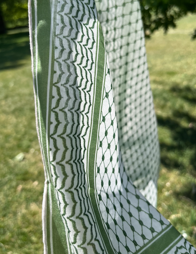 Small Silk/Cotton Palestine Kefiyyah Scarf (Olive) 19"x19"