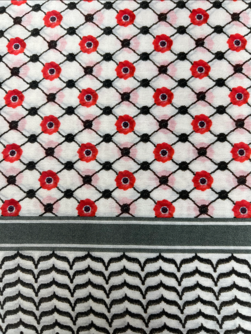 Large Silk/Cotton Palestine Kefiyyah Scarf (Black Poppy) 40"x40"