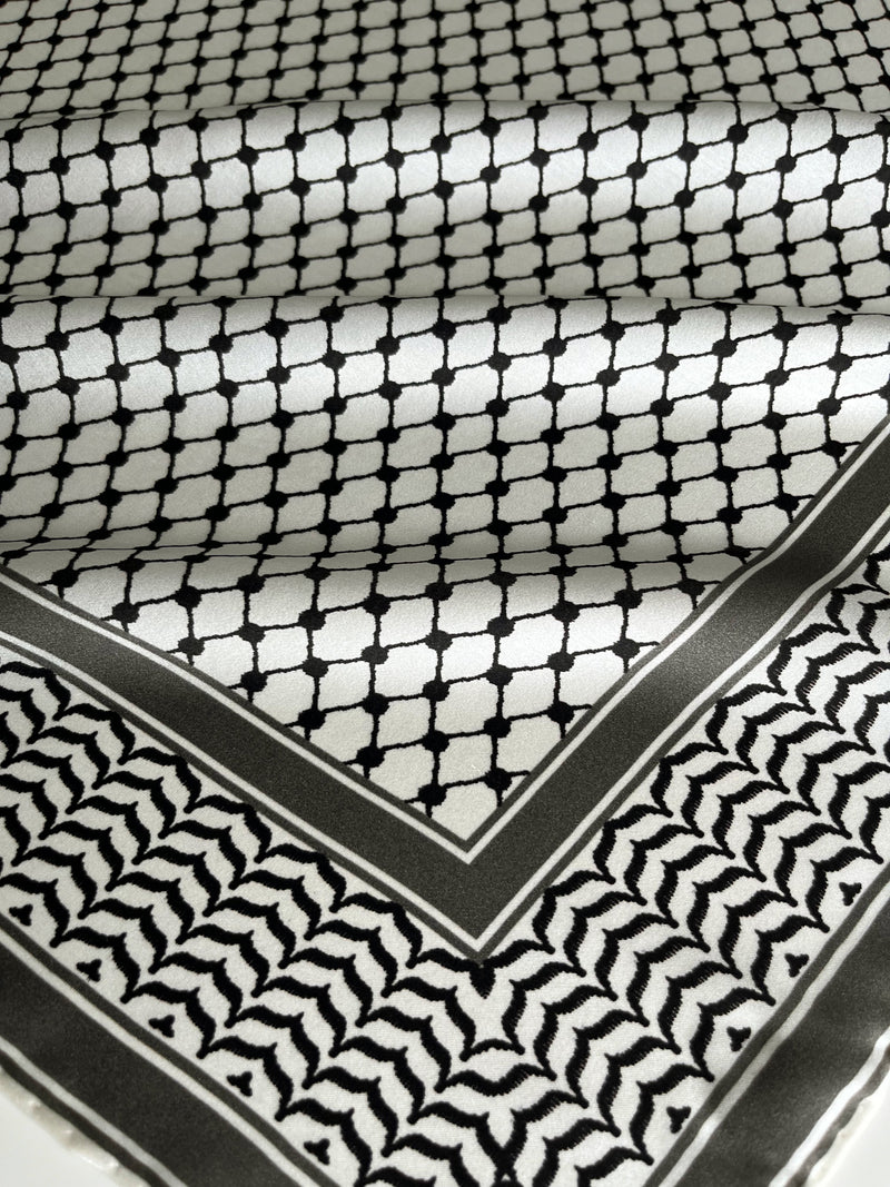 100% Silk Palestine Kefiyyah Scarf 35"x35"