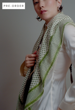 Large Silk/Cotton Palestine Kefiyyah Scarf (Olive) 40"x40"