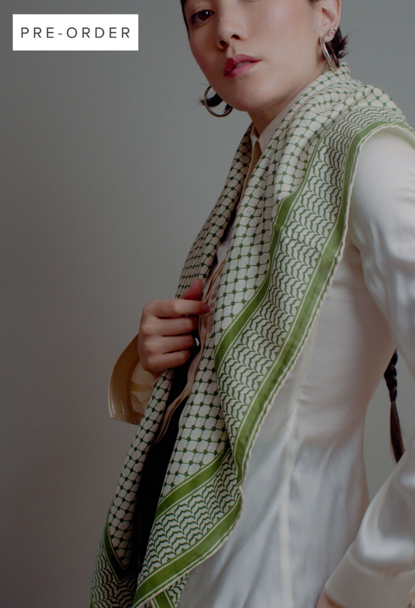 Large Silk/Cotton Palestine Kefiyyah Scarf (Olive) 40"x40"